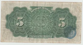 Mexican States 5 Pesos, 1915 reverse