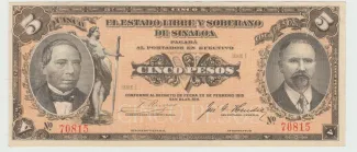Mexican States 5 Pesos, 1915 obverse