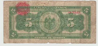 Mexican States 5 Pesos, 1915 reverse
