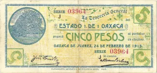 Mexican States 5 Pesos, 1915-1916 obverse