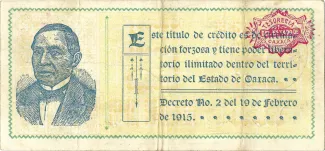Mexican States 5 Pesos, 1915-1916 reverse