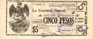 Mexican States 5 Pesos, 1916 obverse