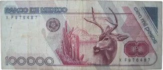 Mexico 100.000 Pesos, 1988-1991 reverse