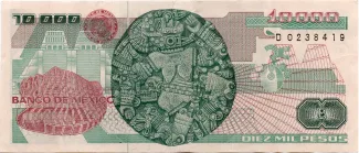 Mexico 10.000 Pesos, 1987-1991 reverse