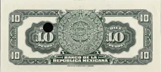 Mexico 10 Pesos, 1918 P-12 reverse