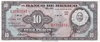 Mexico 10 Pesos, 1950 image