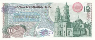 Mexico 10 Pesos, 1969-1977 reverse