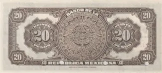 Mexico 20 Pesos, 1918 P-14 reverse