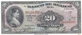 Mexico 20 Pesos, 1945 image
