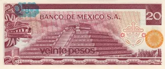 Mexico 20 Pesos, 1972-1977 reverse