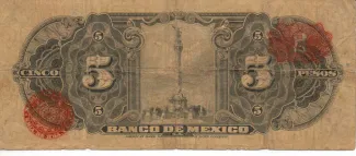 Mexico 5 Pesos, 1937-1950 reverse