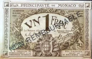 Monaco 1 Francs, 1920 P-136 obverse