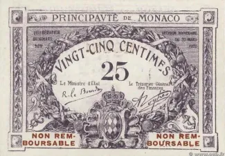 Monaco 25 Centimes, 1920 P-2 obverse