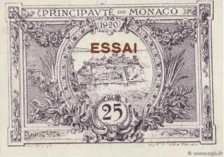 Monaco 25 Centimes, 1920 P-2 reverse