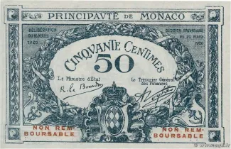 Monaco 50 Centimes, 1920 P-136 obverse