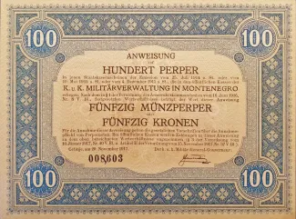 Montenegro 100 Perpera, 1917