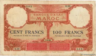 Morocco 100 Francs, 1926 image
