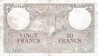 Morocco 20 Francs, 1945 image