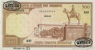 Morocco 500 Francs, 1951 P-45 obverse