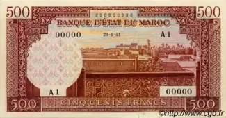 Morocco 500 Francs, 1951 P-45 obverse