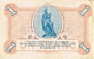 Moselle, Department of 1 Franc, 1918 reverse