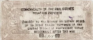 Mountain Province 1 Pesos, 1942 reverse