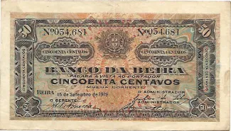 Mozambique 50 Centavos, 1919 obverse