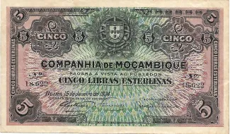 Mozambique 5 Libras, 1934 obverse