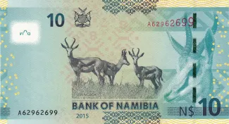 Namibia 10 Dollars, 2015-2025 reverse