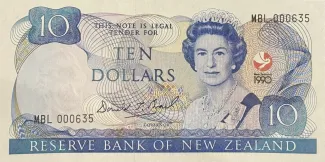 New Zealand 10 Dollars - Elizabeth II, 1990 P-176 obverse