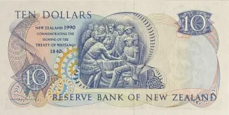 New Zealand 10 Dollars - Elizabeth II, 1990 P-176 reverse