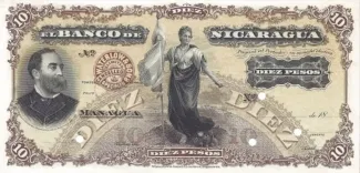 Nicaragua 10 Pesos, 1889-1890 obverse
