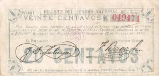 Nicaragua 20 Centavos 402nd, 1894 P-20 obverse