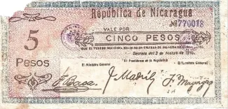 Nicaragua 5 Pesos, 1910 image