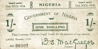 Nigeria 1 Shillings, 1918 P-1 obverse