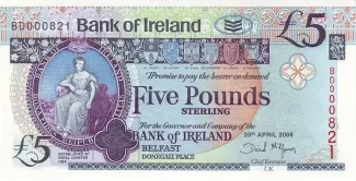 Northern Ireland 5 Pounds, 2008 P-83 obverse