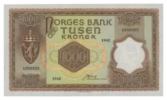 Norway 1,000 Kroner, 1942 P-24 obverse