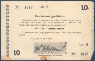 Norway 10 Kroner, 1940 obverse