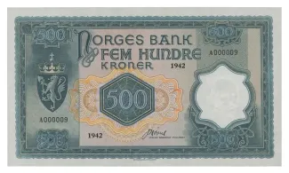Norway 500 Kroner, 1942 P-23 obverse