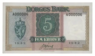 Norway 5 Kroner, 1942 P-19 obverse