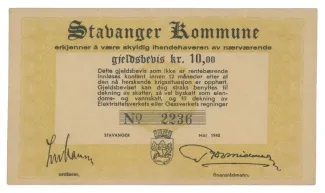 Norwegian notgeld 10 Kroner, 1940 obverse