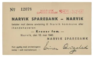 Norwegian notgeld 5 Kroner, 1940 obverse