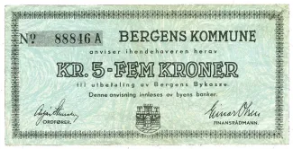 Norwegian notgeld 5 Kroner, 1940 obverse