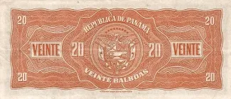 Panama 20 Balboas, 1941 reverse