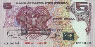 Papua New Guinea 5 Kina, 2000 P-20 obverse