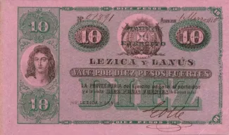 Paraguay 10 Pesos, 1870 obverse
