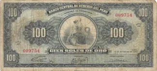 Peru 100 Soles de Oro, 1962-1965 obverse