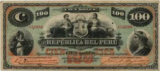 Peru 100 Soles, 1879 obverse