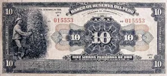 Peru 10 Libras Peruanas de Oro, 1922-1926 obverse