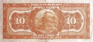 Peru 10 Libras Peruanas de Oro, 1922-1926 reverse